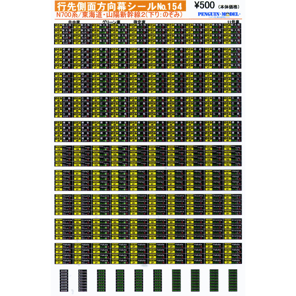 行先側面方向幕シール N700系/東海道・山陽新幹線2(下り：のぞみ) [PG