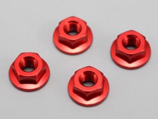M4 アルミ製セレート付フランジナット(レッド 4個入) [ZC-N4FRA]