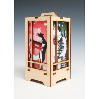 木製クラフト 木楽 行燈(きつね 四季・白木) [WJ-35918]